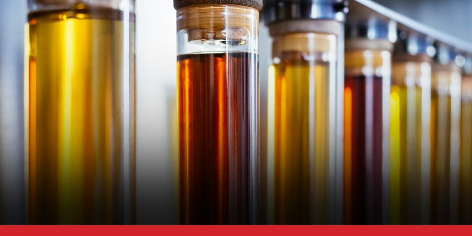 Vials of fuels lined up next to each other