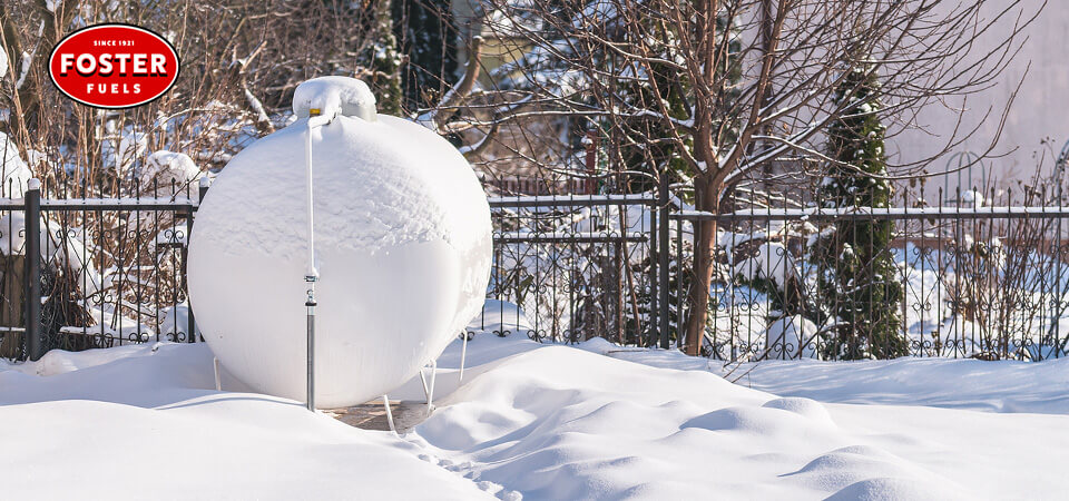 A propane tank out in the snow